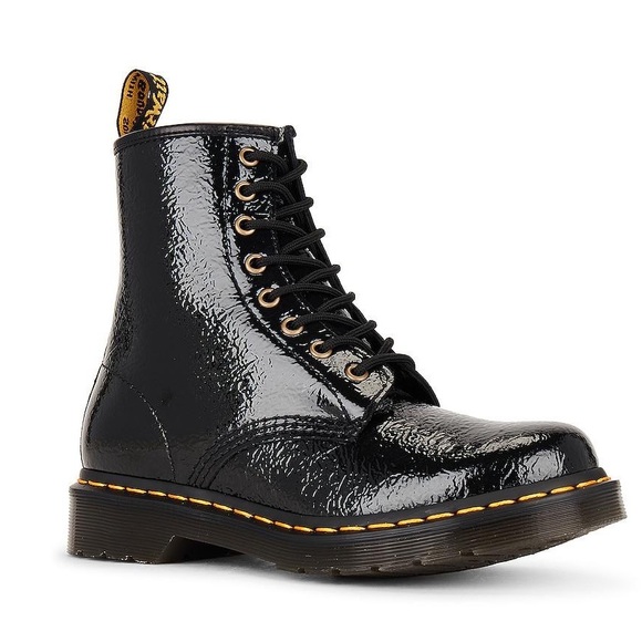 Dr. Martens 1460 Distressed Patent Black Lace Up Boots - Picture 11 of 12